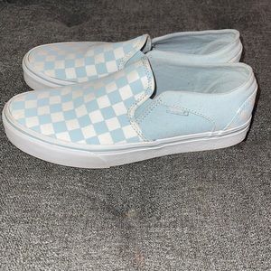 Women’s baby blue and white checkered Vans sz 7.5